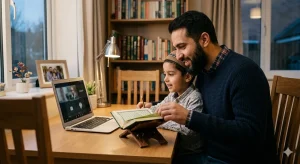 brother helpes her child with_Affordable Quran Classes for Kids