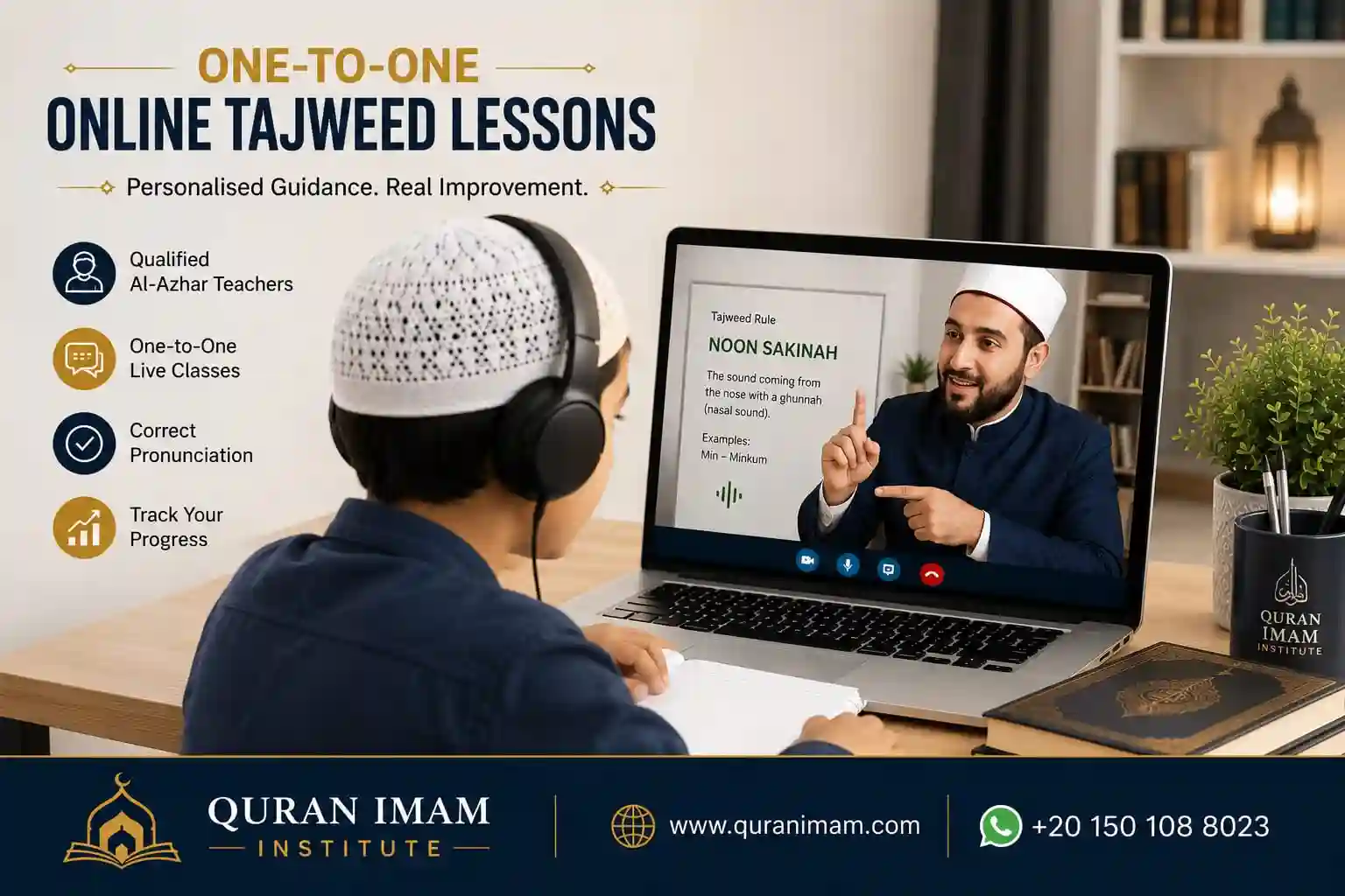One to one online Tajweed lessons with qualified Al Azhar Quran teachers