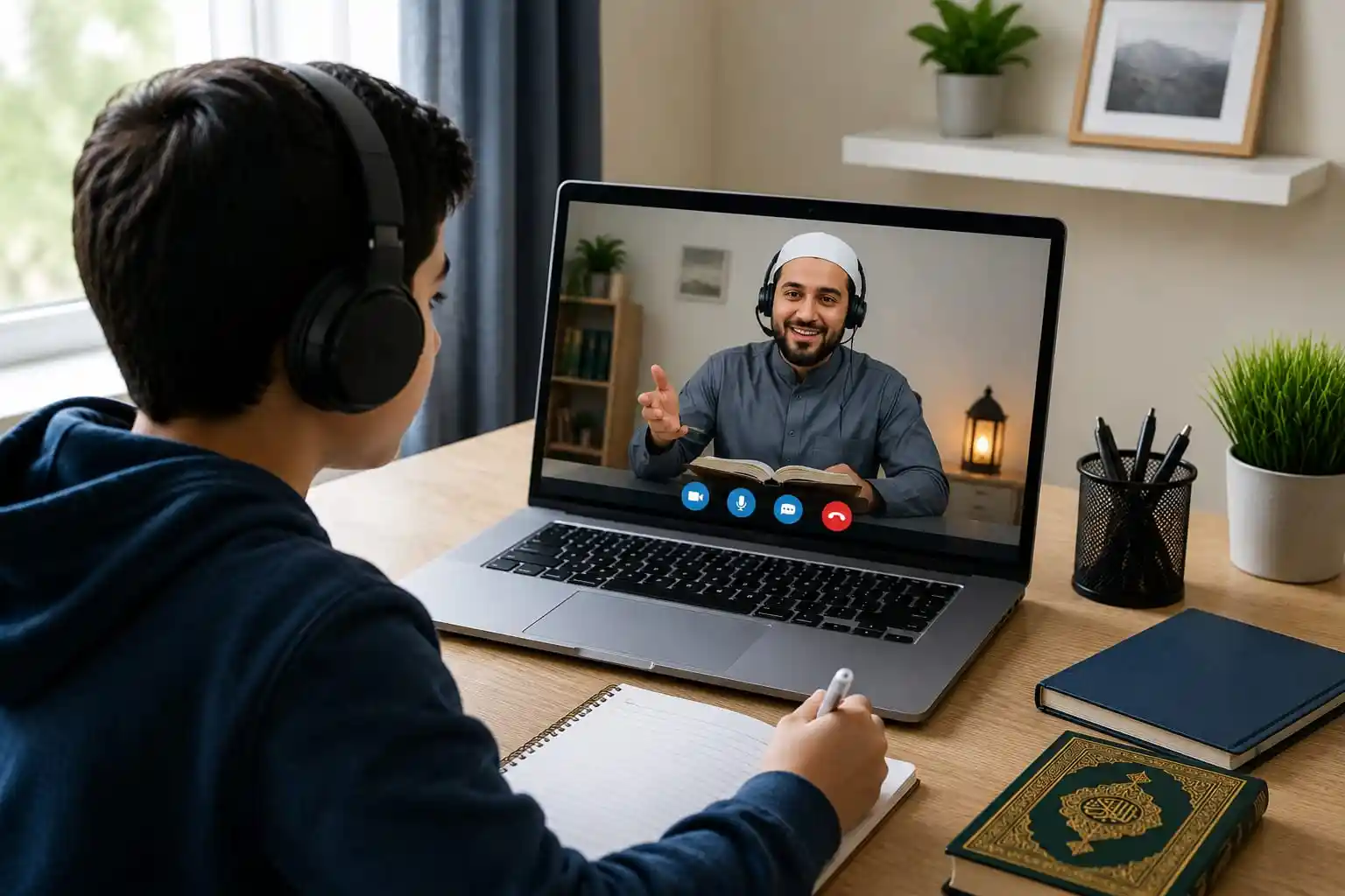 Student Learning Quran Online with a Teacher