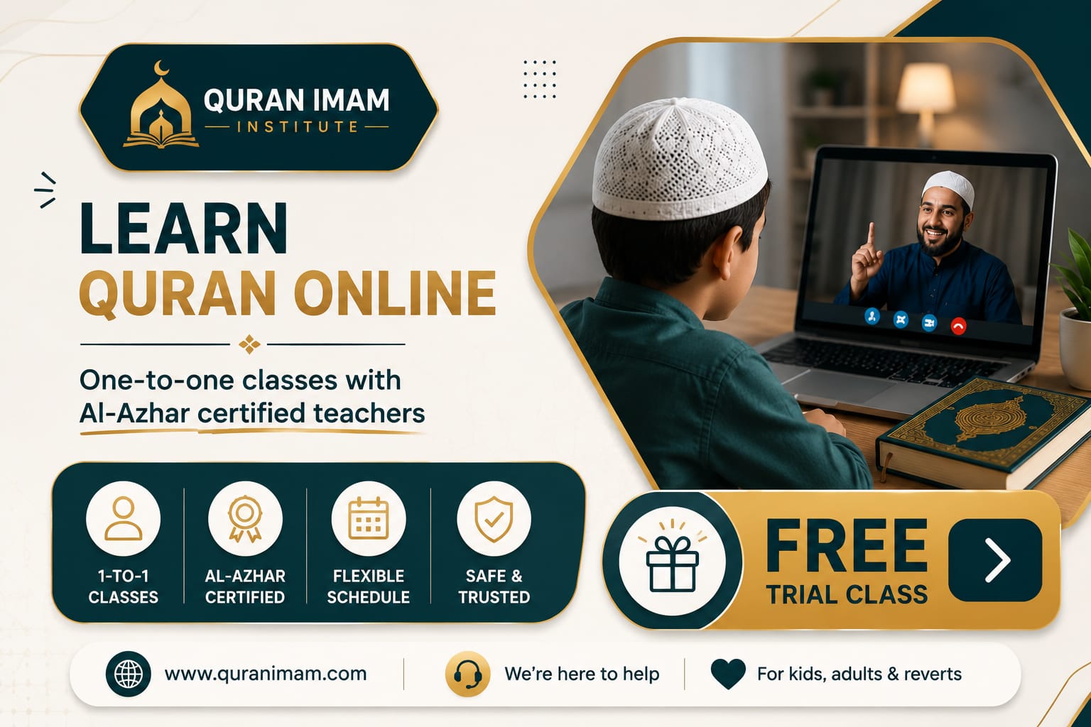 Free trial one-to-one online Quran lesson with qualified Al-Azhar teachers.