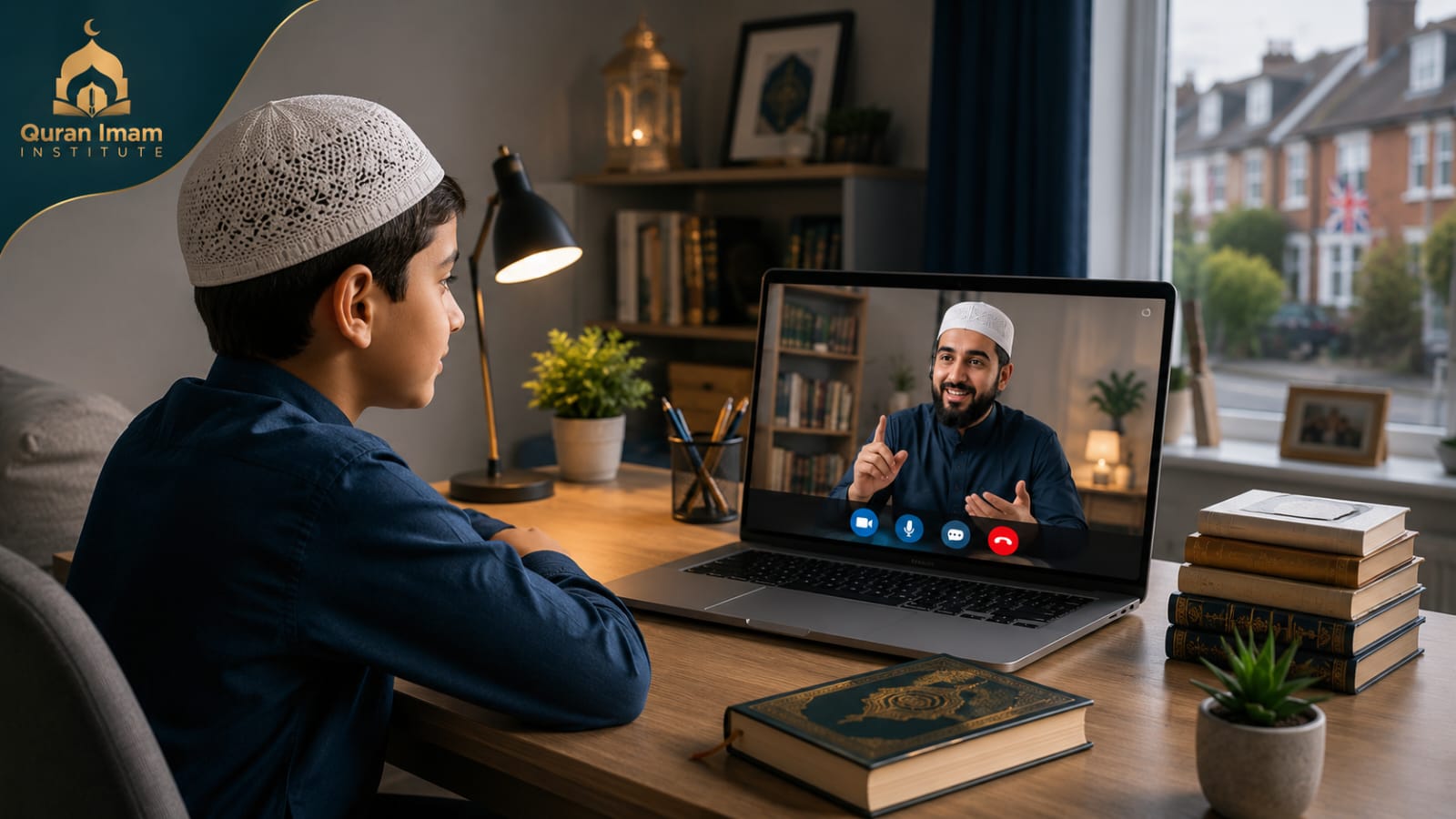 Child attending a live one-to-one Quran lesson with an online Quran teacher.